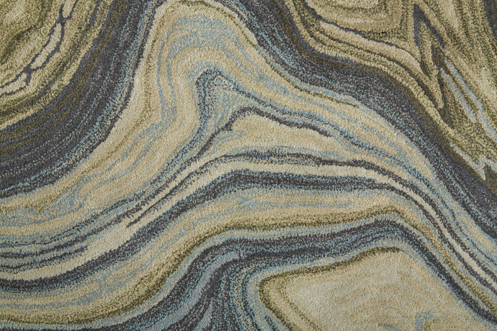 Weave & Wander Nakita Rug, Olive Green/Deep Gray/Blue, 2ft x 3ft Rug