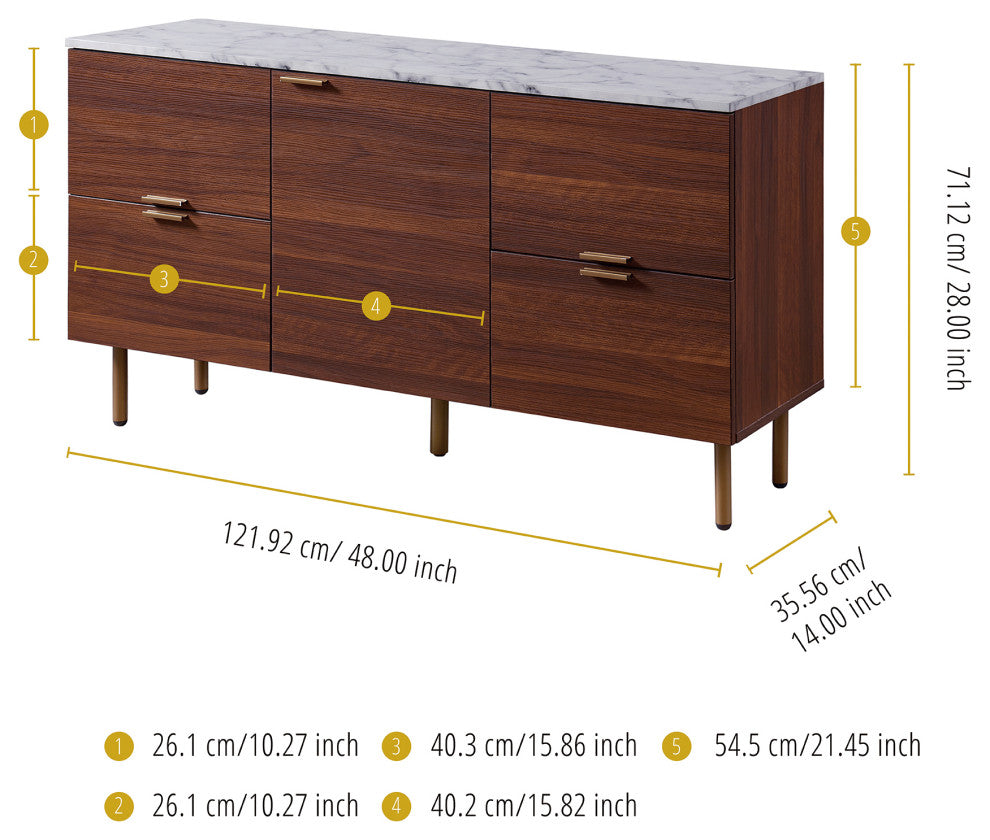 Faux Marble Top Wood Sideboard Buffet Cabinet