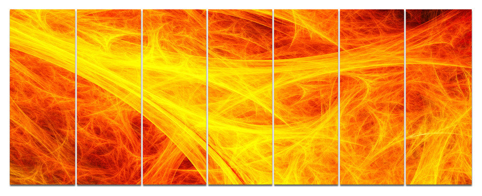 Orange Mystic Psychedelic Texture, Abstract Art on Canvas, 83"x32", 7 Panels
