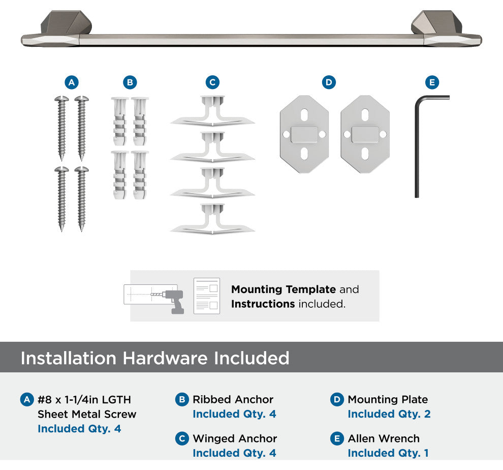 Amerock St. Vincent Contemporary Towel Bar, Brushed Nickel, 18" Center-to-Center