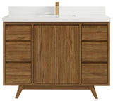 Madison Teak 48 Single Sink Bath Vanity in Dark Natural 2" White Quartz