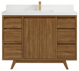 Madison Teak 48 Single Sink Bath Vanity in Dark Natural 2" White Quartz
