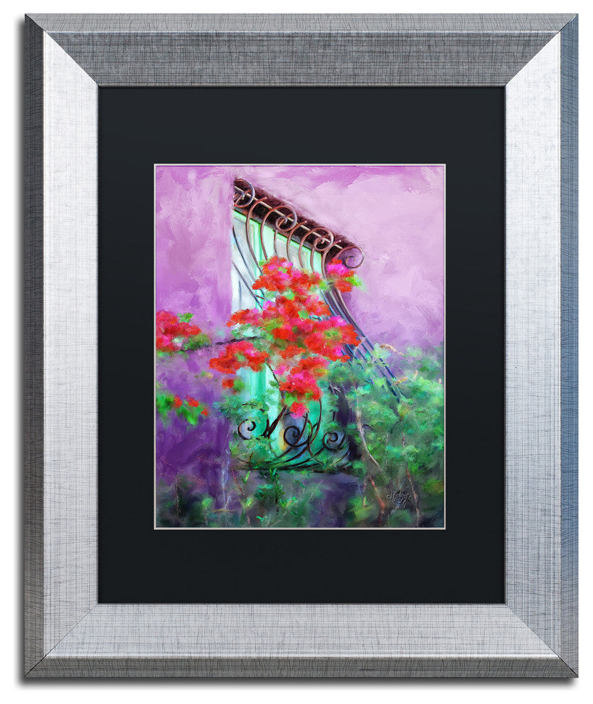 Lois Bryan 'Painted Rose Covered Window' Art, Silver Frame, Black Matte, 11"x14"