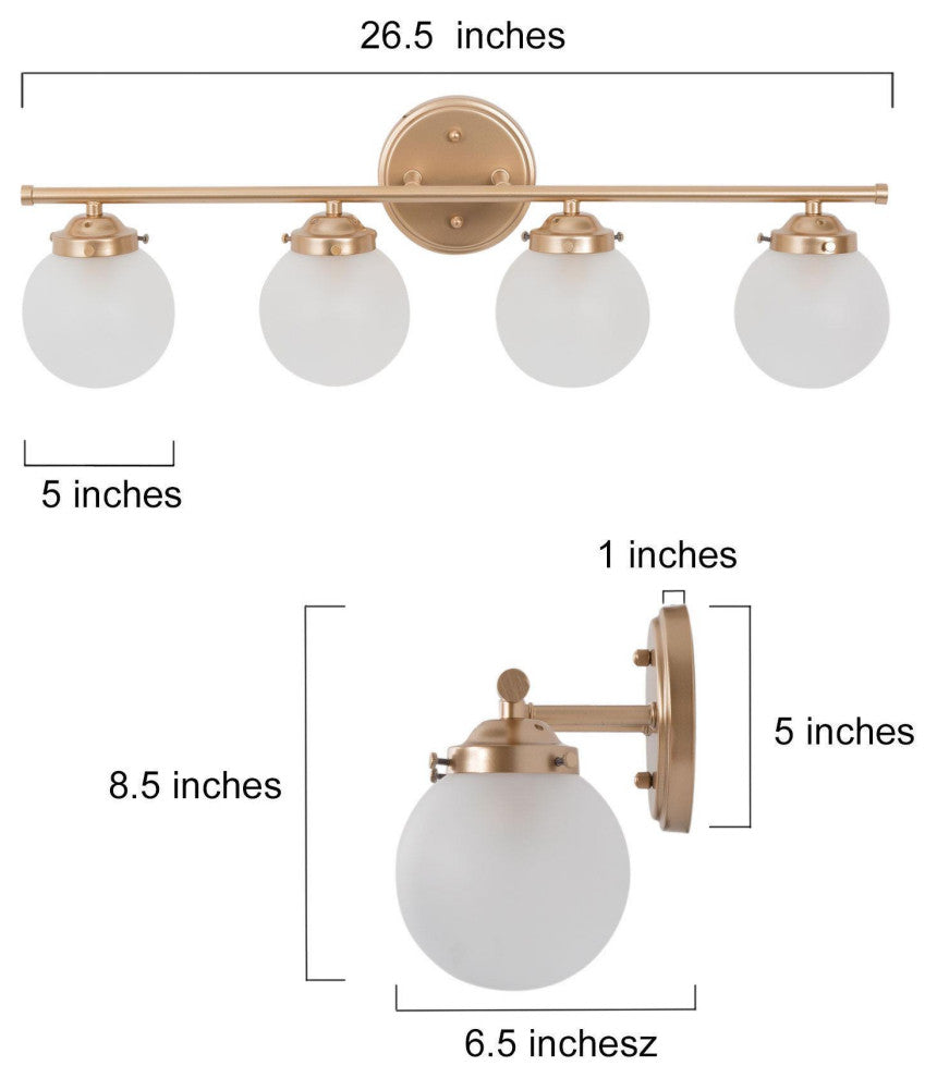 4-Lights Matte Gold and Opal Glass Globe LED Contemporary Vanity Light