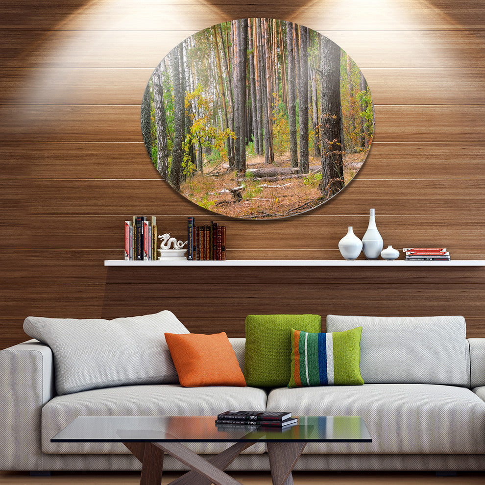 Green Fall Forest With Thick Woods, Forest Round Metal Wall Art, 11"