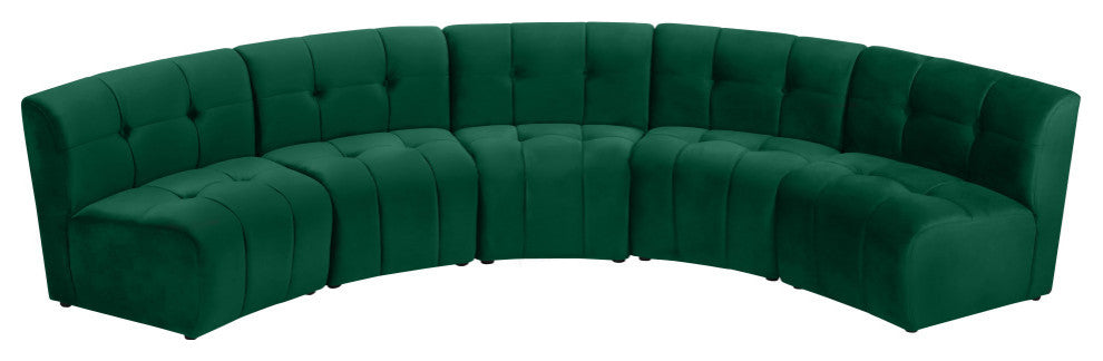 Limitless Velvet Upholstered 5-Piece Modular Sectional, Green