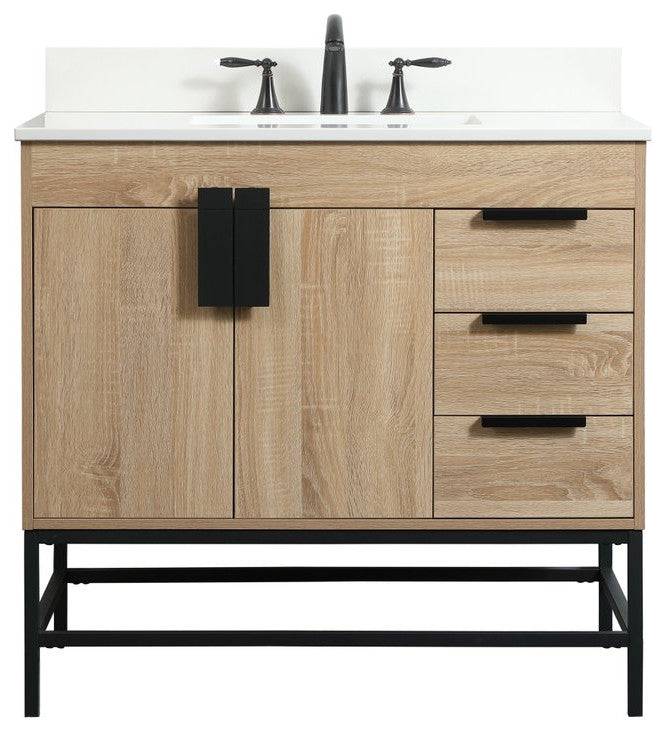 Home Living 22" Modern Mango Wood-Light Bathroom Vanity