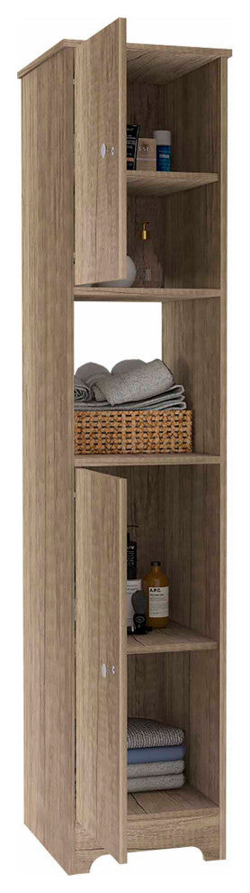 Charlotte Linen Cabinet with 2 Single Door Cabinets and Open Shelf, Light Oak