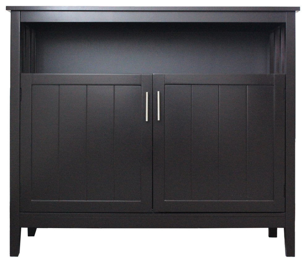 Wood Double Door Accent Cabinet with Open Shelf, Brown, 40" X 16"