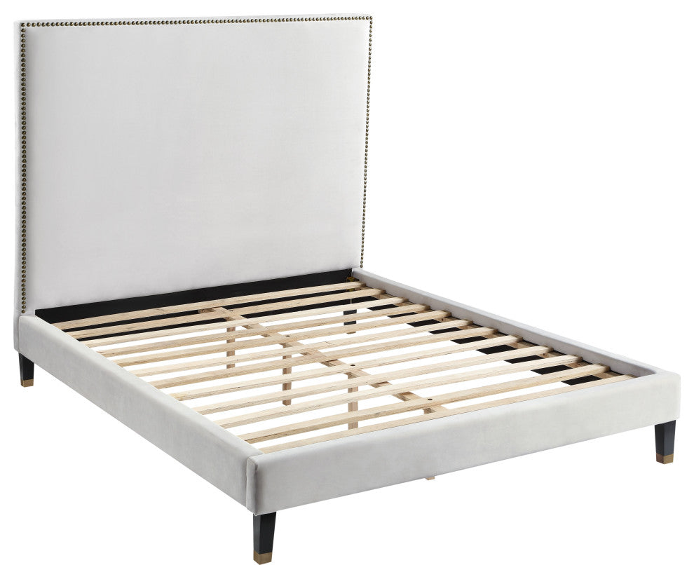 Harlie Velvet Upholstered Bed, Cream, Full