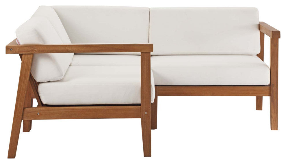 Lounge Sectional Sofa Chair Set, White Natural, Wood, Modern, Outdoor Patio