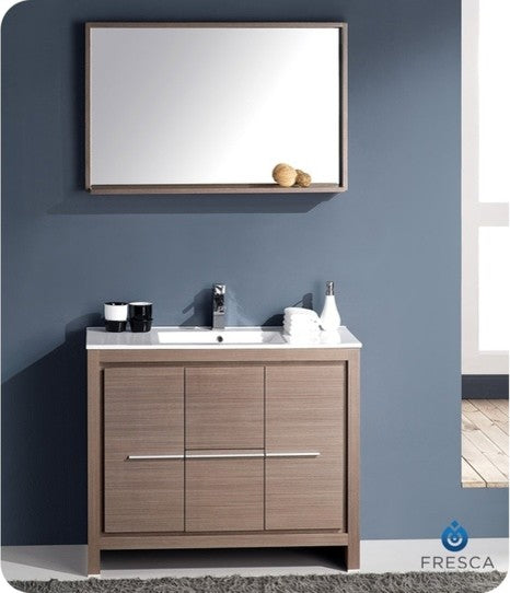 Allier 40" Gray Oak Modern Bathroom Vanity With Mirror, Faucet, FFT9161CH