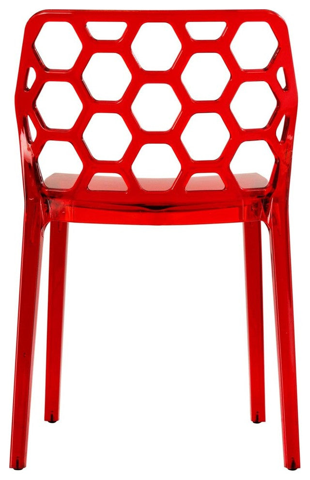 Leisuremod Dynamic HoneyComb Design Dining Chair, Set of 4, Transparent Red