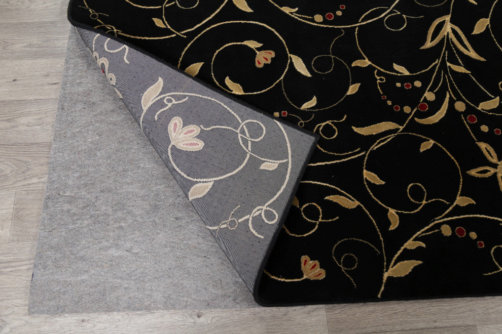 Modern Nature & Floral Carpet Transitional Turkish Area Rug, Black, 8x11