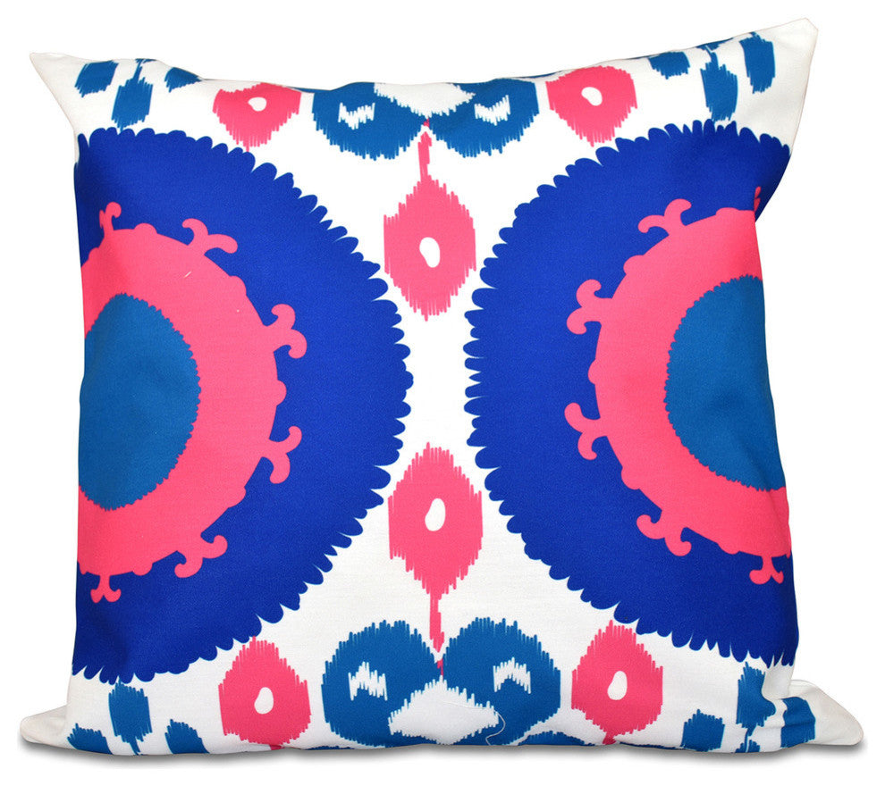 Boho , Geometric Print Pillow, Blue, 16"x16"