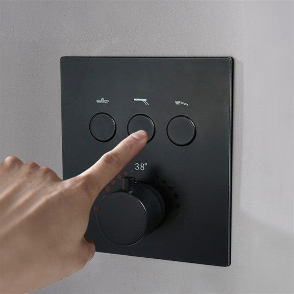 Venosa 20"x40" Matte Black Rainfall Shower System, 3 Jetted Body Spray, LED