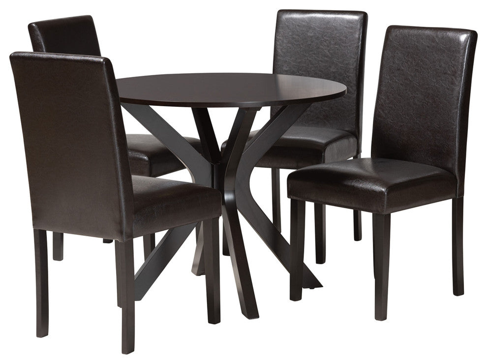 Minnie Espresso Brown Faux Leather Dining Set, 5-Piece