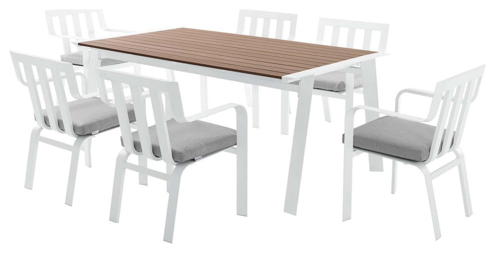 Side Dining Chair and Table Set, Aluminum, Metal, White Gray, Outdoor