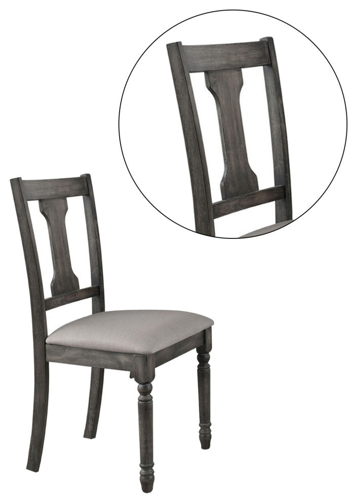 Set of 2 Linen Upholstered Side Chair, Tan/Weathered Gray Finish