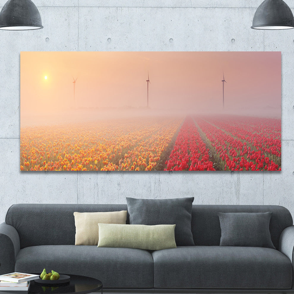 Sun over Blooming Lake Panorama, Landscape Canvas Art Print, 60"x28"