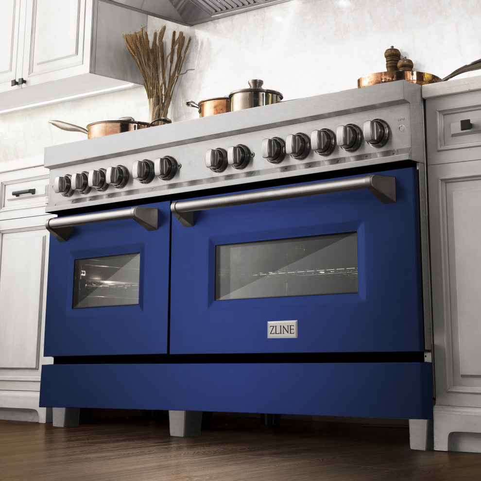 ZLINE 60" Dual Fuel Range, DuraSnow With Blue Matte Door RAS-BM-60