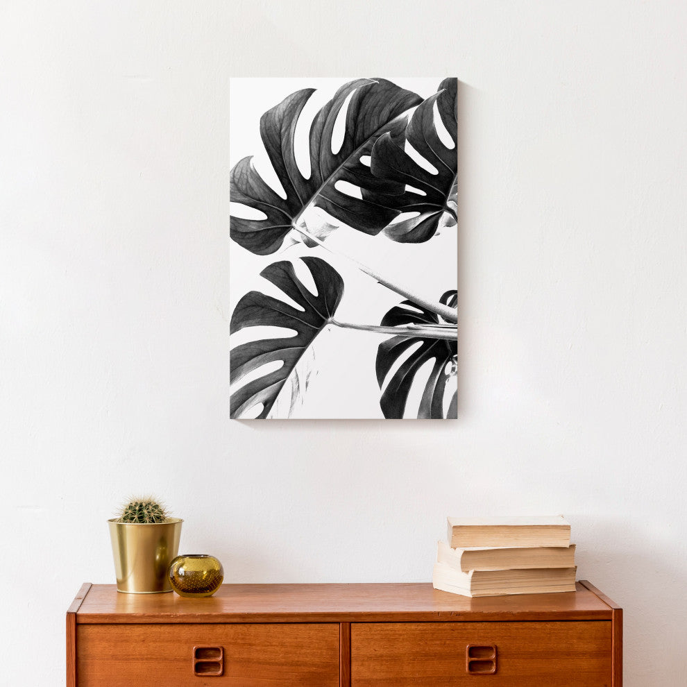 Black And White Monstera 12x18 Canvas Wall Art