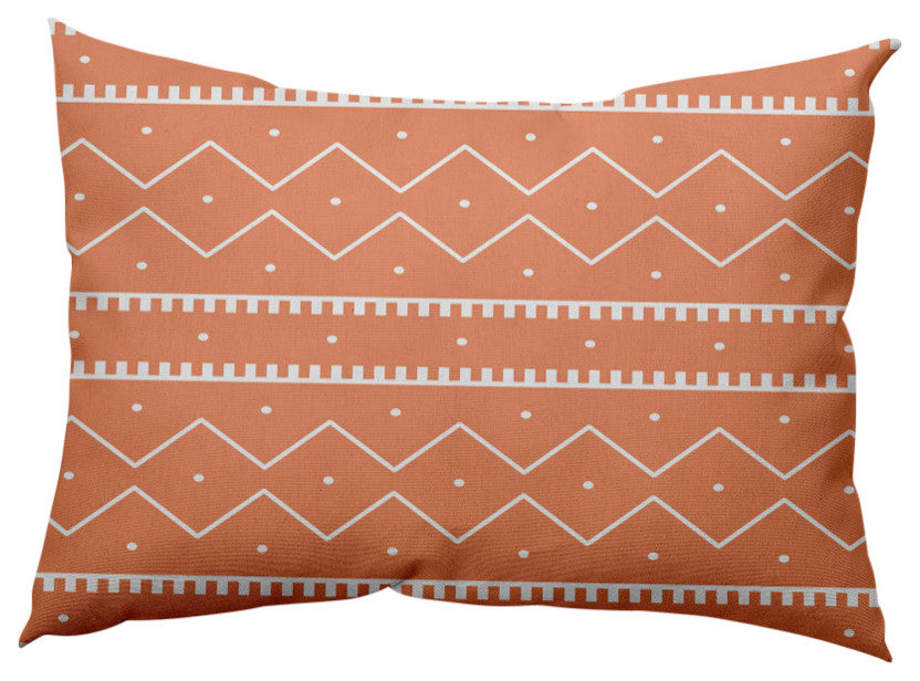 Mudcloth Indoor/Outdoor Lumbar Pillow, Coral, 14x20"