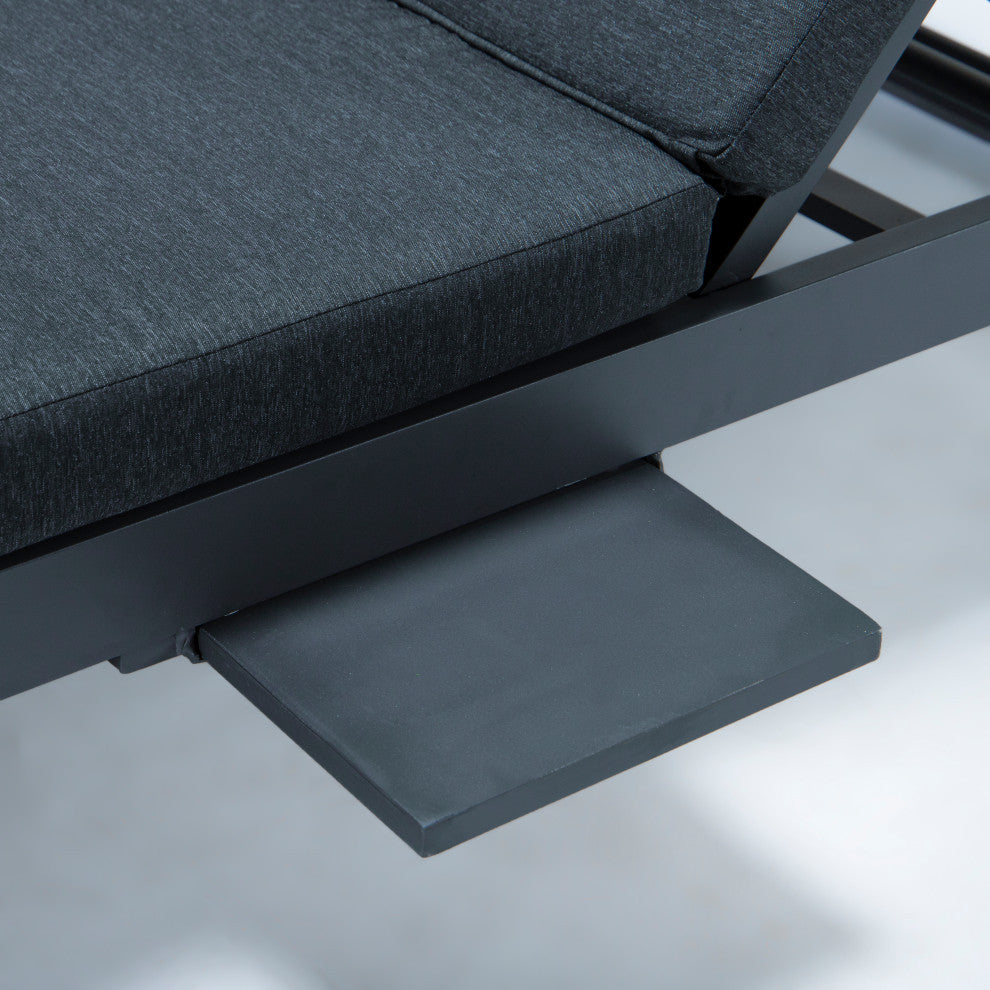 LeisureMod Chelsea Convertible 2-in-1 Sofa and Double Chaise Lounge, Black