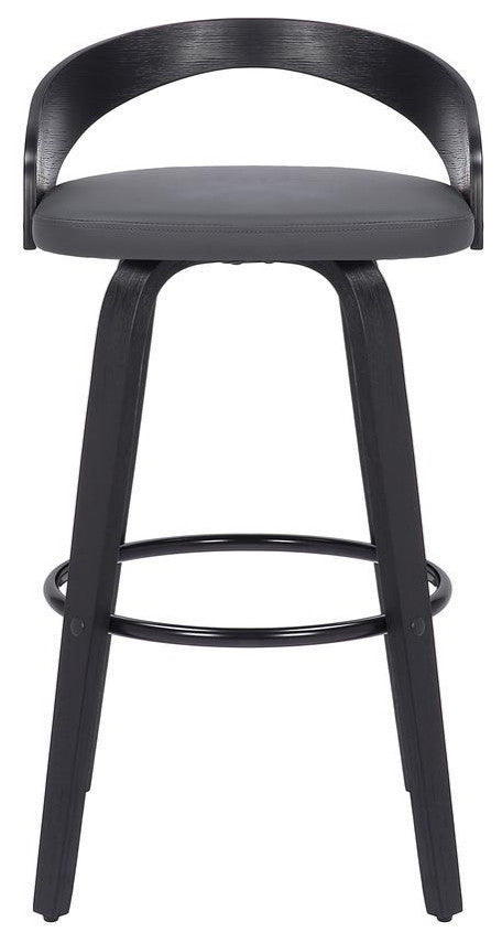 Sonia 26 Counter Height Swivel Grey Faux Leather and Black Wood Bar Stool