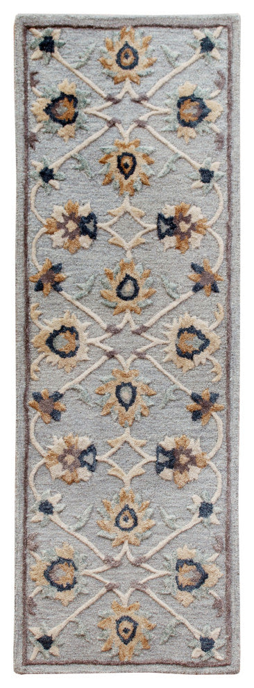 2??X 7??Blue And Beige Floral Runner Rug