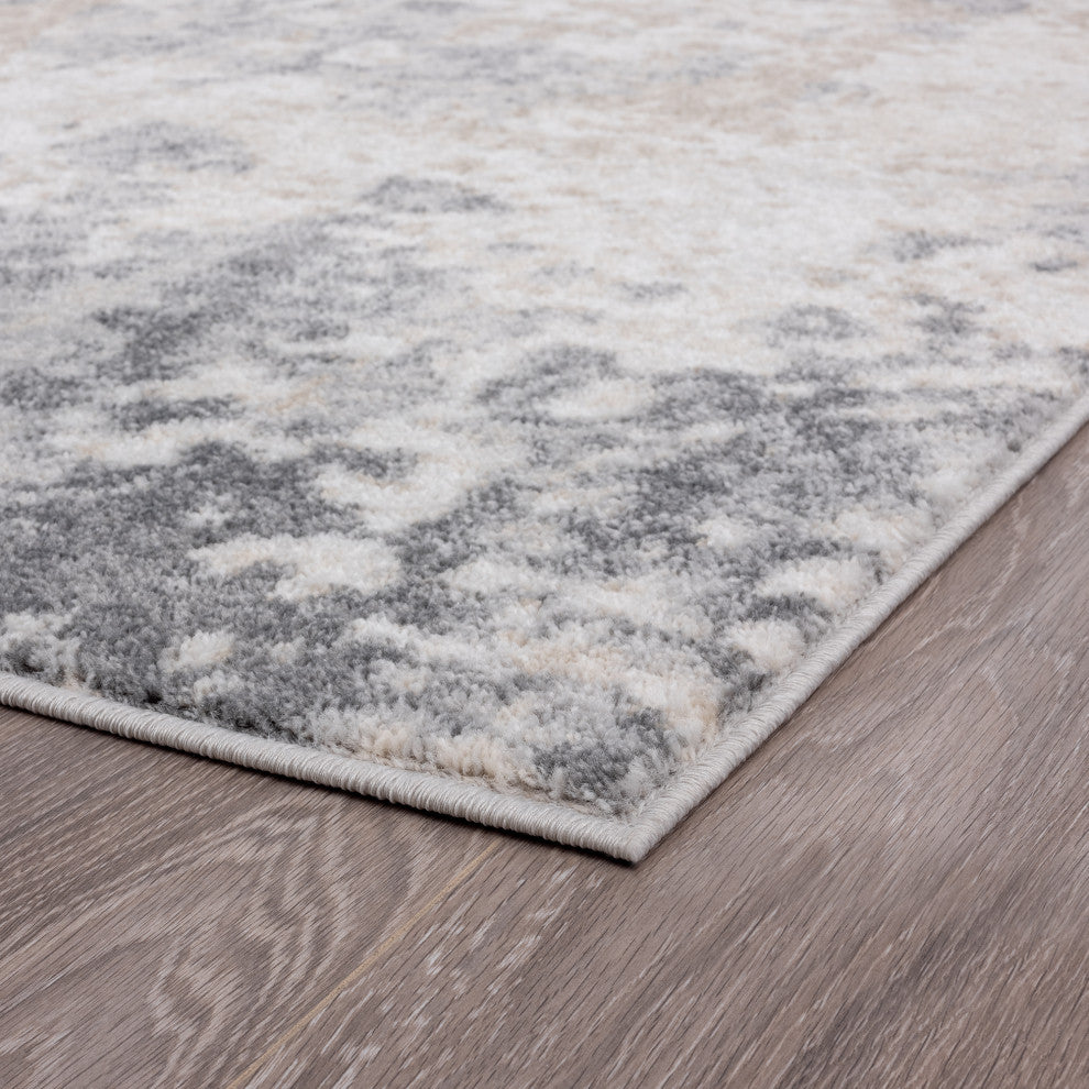 Spokane Contemporary Abstract Gray & Cream Rectangle Area Rug, 5'x7'