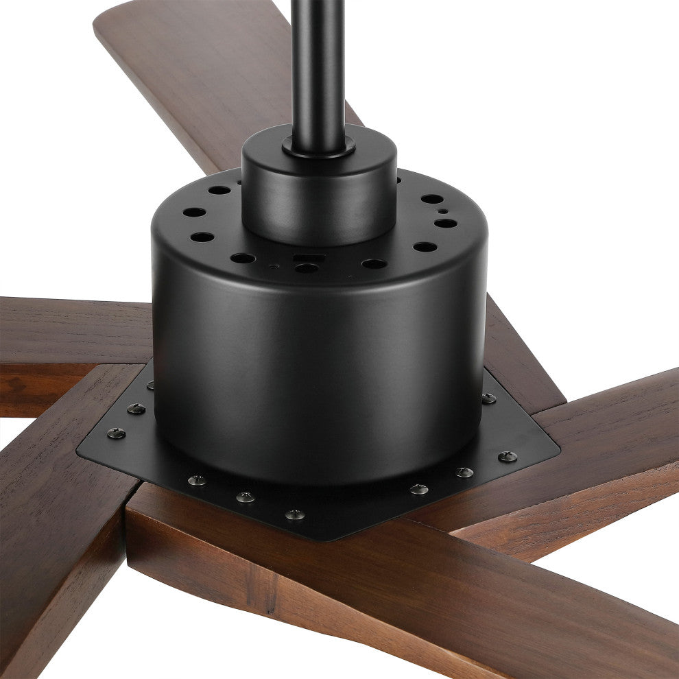 64" Reversible 5-Blade DC Ceiling Fan With Remote Control, Black/Walnut