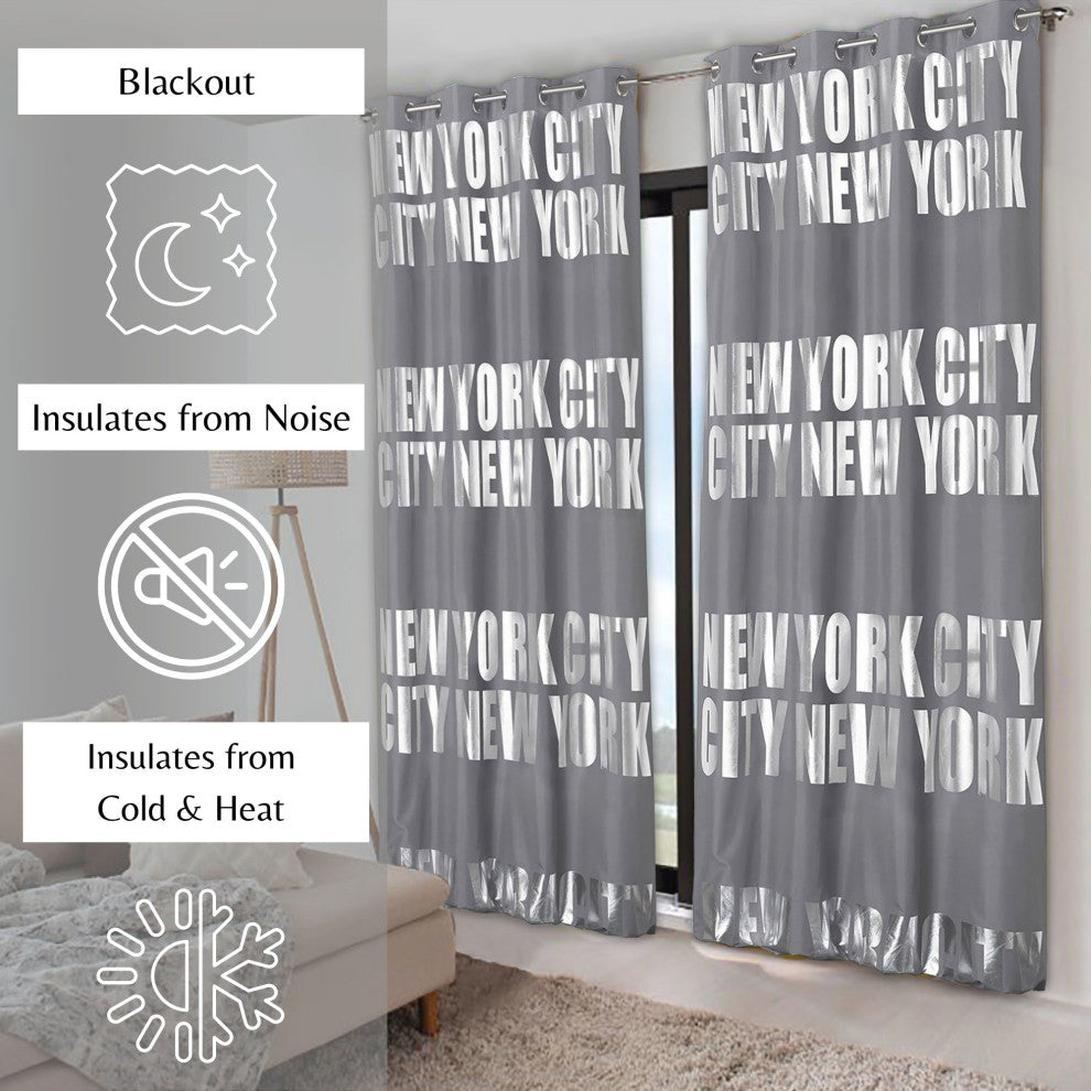 New York City Blackout Curtain Panel, Room Darkening Drapery, 102x55 Inch, Gray, 1 Panel