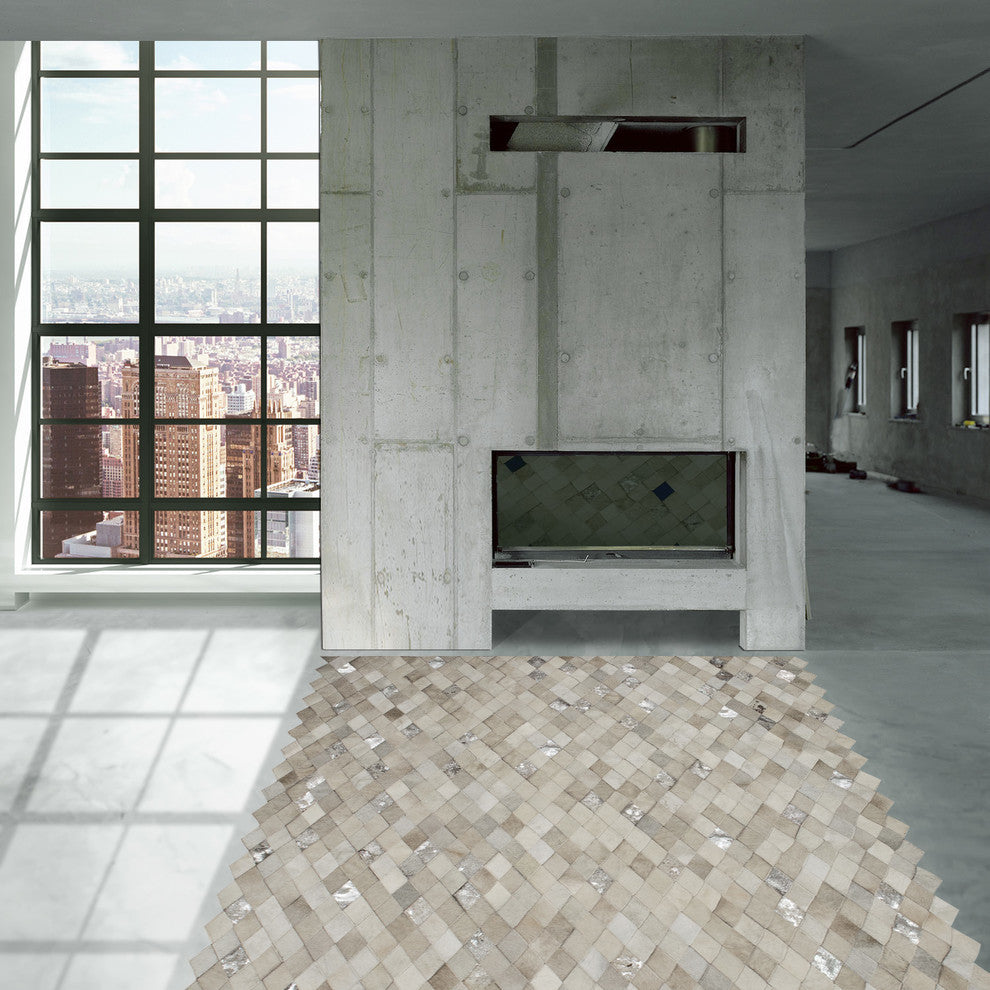 Cowhide Patchwork Rug, Demeter, Platinum, 9'x12'