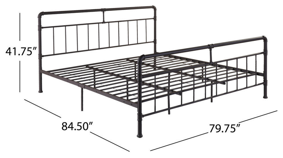 GDF Studio Sally Industrial King Iron Bed Frame, Hammered Copper