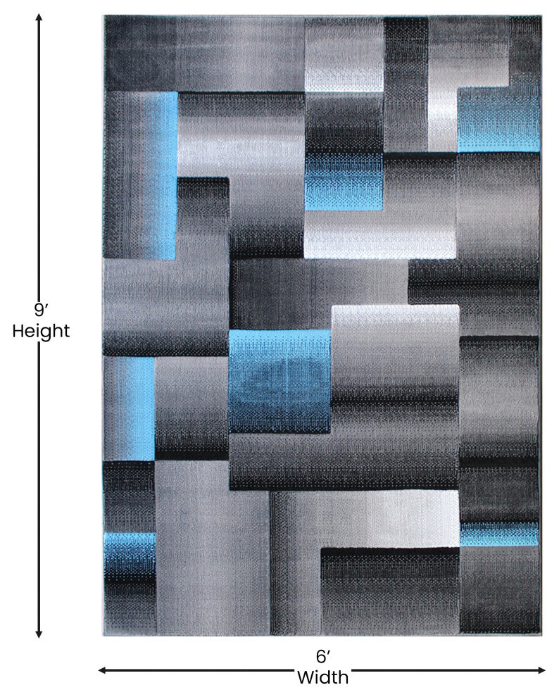Elio Collection Color Blocked Area Rug, Blue, 6' X 9'