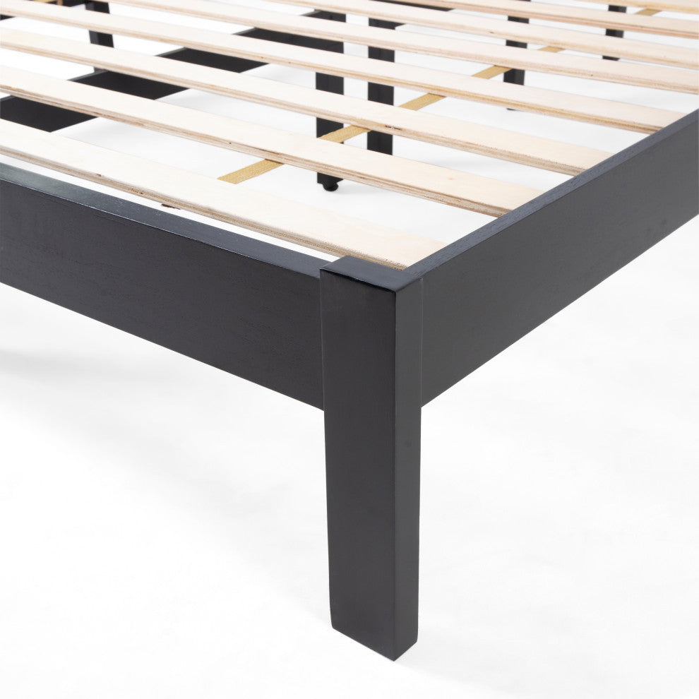 Braxton Modern Farmhouse Acacia Wood Queen Bed Platform, Black