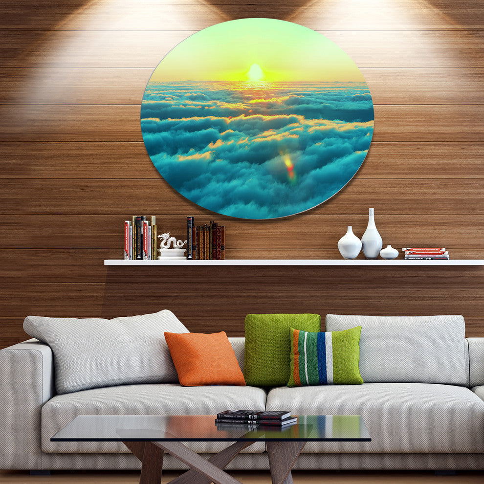 Beautiful Sunset Over Blue Clouds, Landscape Disc Metal Wall Art, 23"