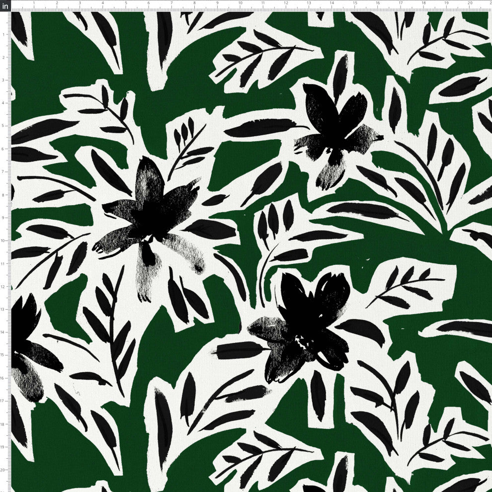 Square Dining Chair With Tapered Legs, Cari Floral Green Black Oga