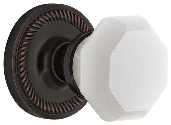 Rope Rosette Privacy Waldorf White Milk Glass Knob, Timeless Bronze