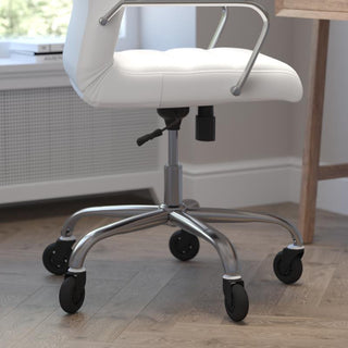 Whitney High Back Executive Swivel Office Chair with Black Frame & Arms, White Leathersoft/Chrome Frame