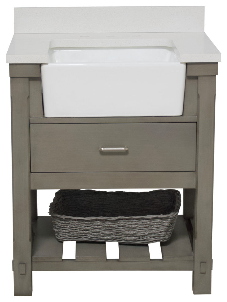 Charlotte 30" Bathroom Vanity, Weathered Gray, Quartz