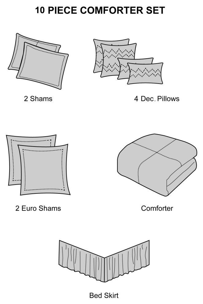 Dante 10-Piece Bed, A Bag Bedding Comforter Set, Gray, Queen
