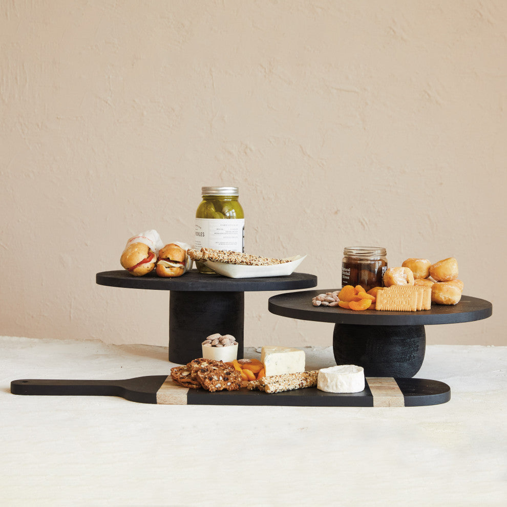 Round Mango Wood Pedestal, Black