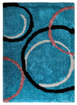 Hand Tufted Shag Polyester Area Rug Geometric Turquoise K00021, [Rectangle] 6'x9'
