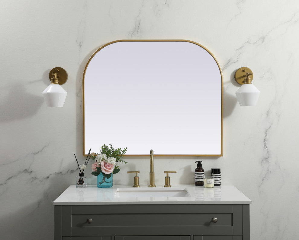 Metal Frame Arch Mirror 36X30 Inch, Brass