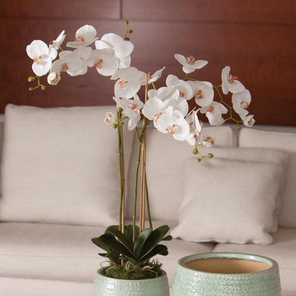 Double Stem White Phalaenopsis Orchid Faux Flower Artificial Plant Drop In