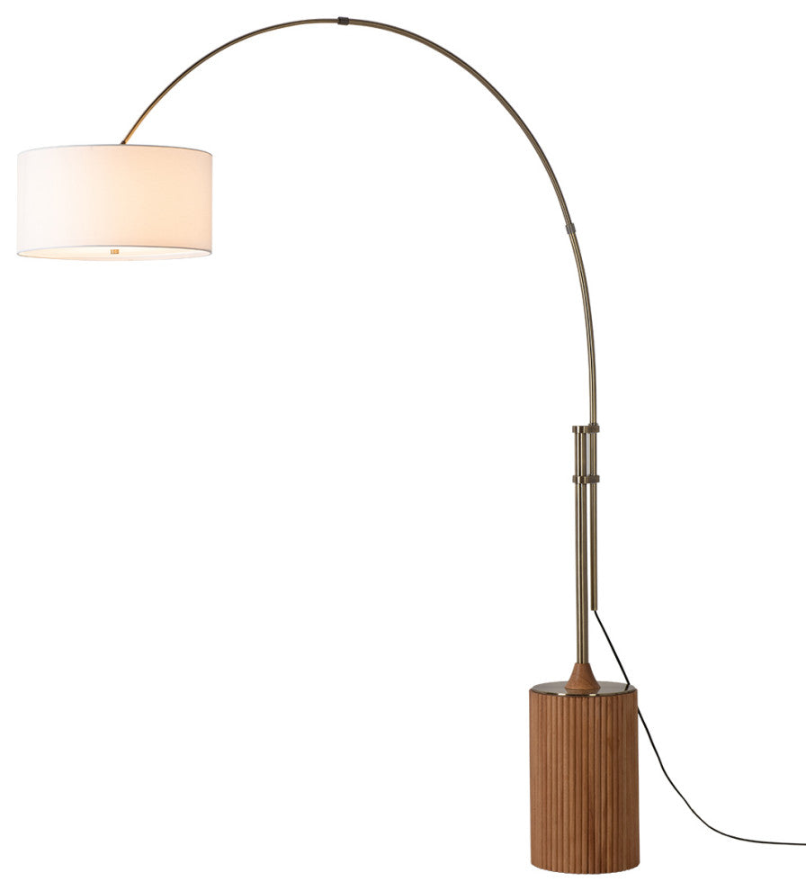Tambo Arc Floor Lamp, Natural Ash Wood Finish, Weathered Brass