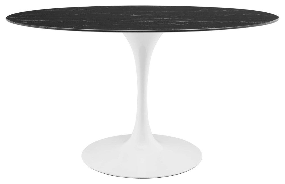 54" Dining Table, Round, Black White, Artificial Marble, Metal, Modern