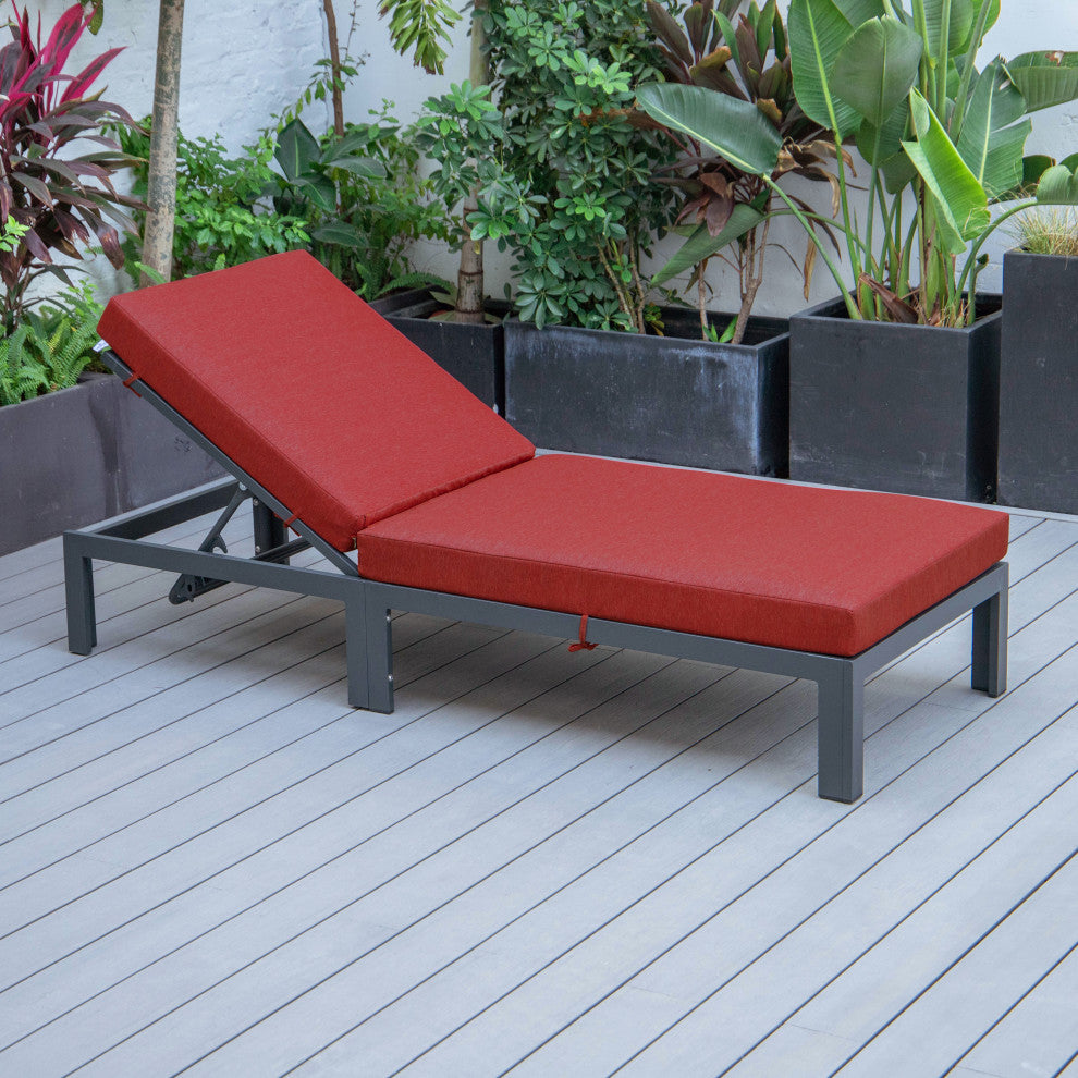 LeisureMod Chelsea Aluminum Patio Chasie Lounge Chair With Cushions, Red